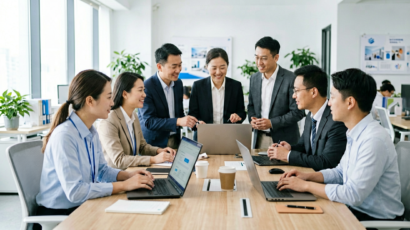 jiuyou.com 品牌团队与企业办公环境，展示专业服务人员日常工作场景